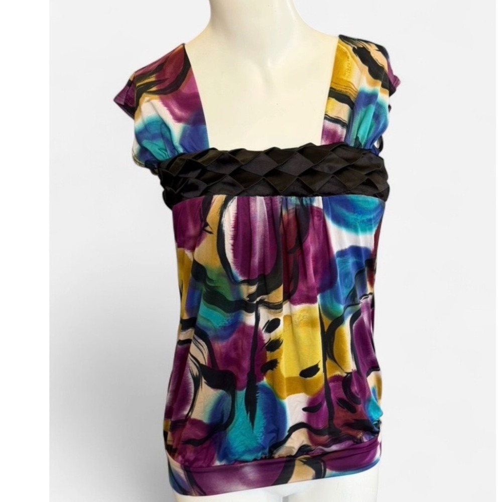 Daytrip Y2K Retro Festival Boho Abstract Eclectic Top Purple Yellow  Women Small